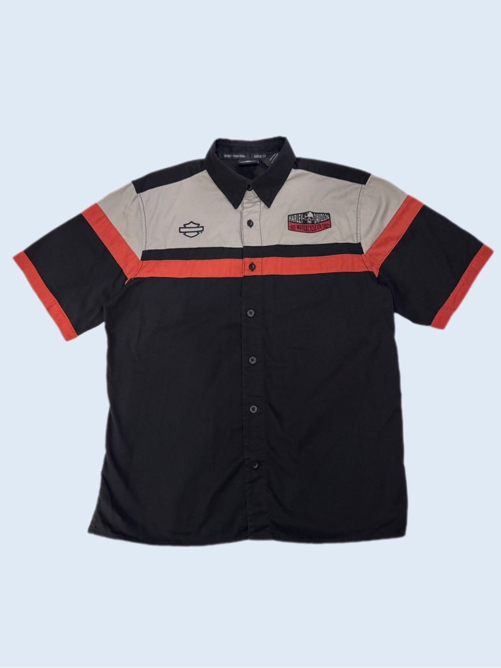 Harley Davidson Short Sleeve Button Down Shirt Embroidered Logo Black Large